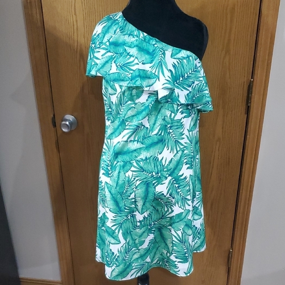 Gianni Bini Green and White Asymmetrical Ruffled Sundress
